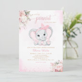 Invitation Cute Aquarelle Floral Elephant Baby shower fille (Debout devant)