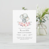 Invitation Cute Aquarelle Floral Elephant Baby shower fille (Debout devant)
