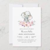 Invitation Cute Aquarelle Floral Elephant Baby shower fille (Devant)