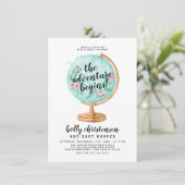 Invitation Cute Aquarelle Floral Globe Baby shower bébé fille (Debout devant)