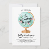 Invitation Cute Aquarelle Floral Globe Baby shower bébé fille (Devant)