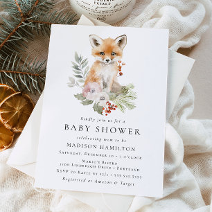 Invitation Cute aquarelle Fox Baby shower d'hiver
