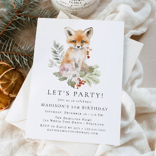 Invitation Cute aquarelle Fox hiver fête d'anniversaire