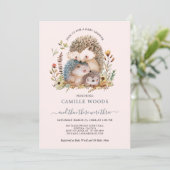 Invitation Cute Aquarelle Hérisson Famille Baby shower rose (Debout devant)