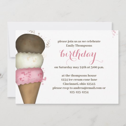 Invitation Cute aquarelle Ice Cream Cone Anniversaire QR Code (Devant)