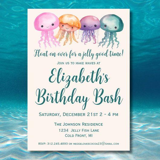 Invitation Cute Aquarelle Jellyfish Sous la mer Anniversaire