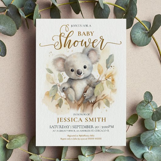 Invitation Cute aquarelle Koala Oear Baby shower