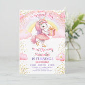 Invitation Cute aquarelle licorne avec robe tutu anniversaire (Debout devant)