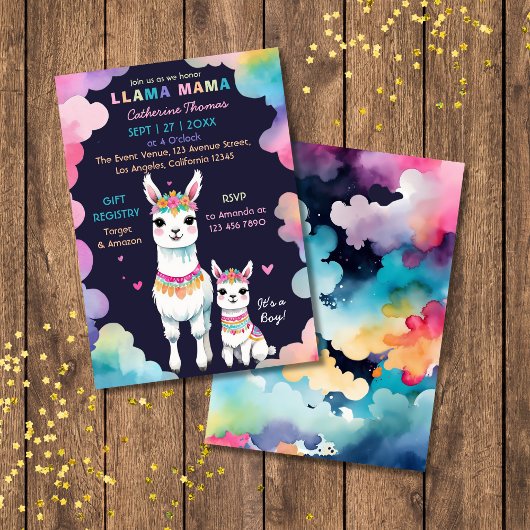 Invitation Cute aquarelle Llama Mama Baby shower mexicain