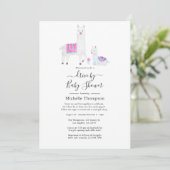 Invitation Cute Aquarelle Llama thème Drive Par Baby shower (Debout devant)