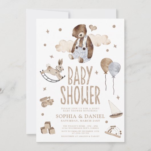 Invitation Cute Aquarelle Ours Baby shower Boho moderne (Devant)