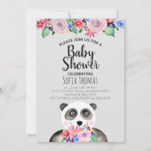 Invitation Cute Aquarelle Panda Ours et Baby shower Fleurs (Devant)