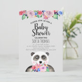 Invitation Cute Aquarelle Panda Ours et Baby shower Fleurs (Debout devant)