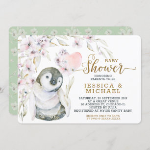 Invitation Cute Aquarelle Penguin Baby shower neutre genre