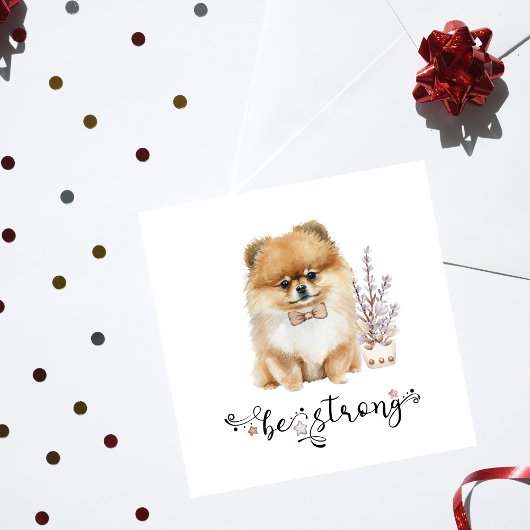 Invitation Cute aquarelle Pomeranian Soyez forte calligraphie