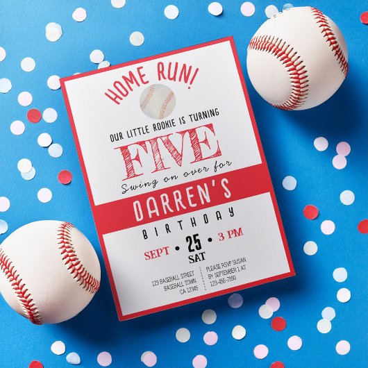 Invitation Cute Aquarelle Rookie Baseball Anniversaire