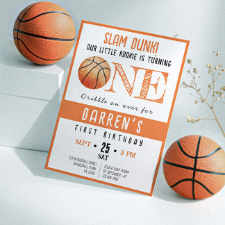 Invitation Cute aquarelle Rookie Basketball 1er anniversaire