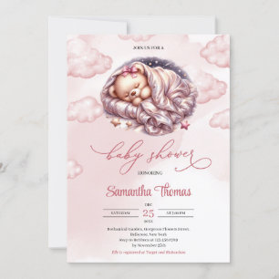 Invitation Cute Aquarelle rose or dormant ours en peluche