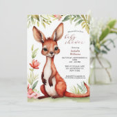 Invitation Cute aquarelle rouge Baby shower Kangaroo (Debout devant)