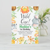 Invitation Cute Aquarelle Safari Animaux Anniversaire Invitat (Debout devant)