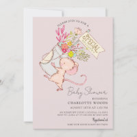 Cute Aquarelle Souris Fille Baby shower rose
