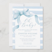 Invitation Cute Aquarelle Striped Bow Ribbon Baby Boy Douche (Devant)