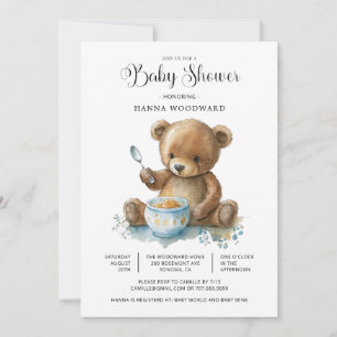 Invitation Cute Aquarelle Teddy Bear Porridge Baby shower