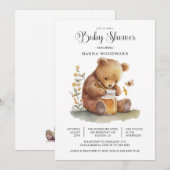 Invitation Cute Aquarelle Teddy Ours Miel Pot Baby shower (Devant / Derrière)