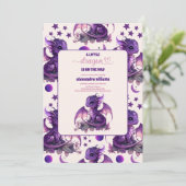 Invitation Cute aquarelle violet Baby shower Dragon (Debout devant)