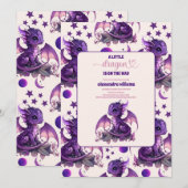 Invitation Cute aquarelle violet Baby shower Dragon (Devant / Derrière)