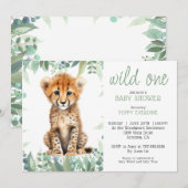 Invitation Cute Aquarelle Wild One Baby shower Cheetah (Devant / Derrière)