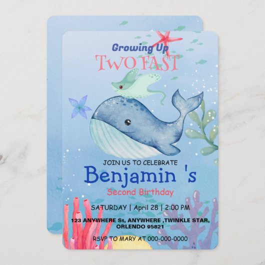 Invitation Cute arc-en-ciel stingray Poisson de baleine 2e pa (Devant / Derrière)