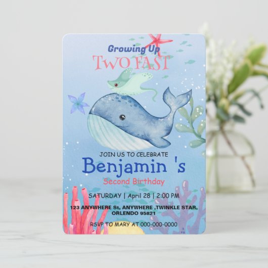 Invitation Cute arc-en-ciel stingray Poisson de baleine 2e pa (Debout devant)