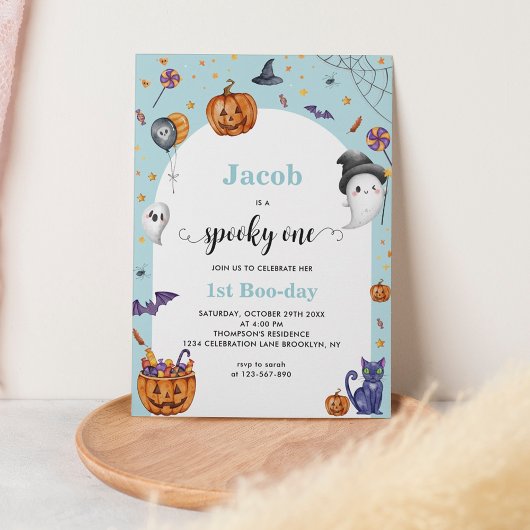 Invitation Cute Arch Bleu Éffrayant 1er Halloween Anniversair