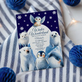 Invitation Cute Arctic Animaux Blue Winter Anniversaire de en