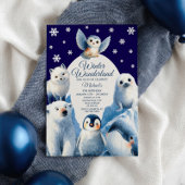 Invitation Cute Arctic Animaux Blue Winter Anniversaire de en