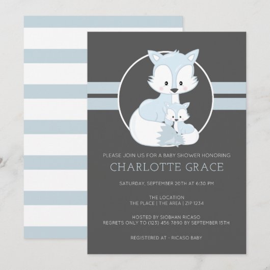 Invitation Cute Arctic Fox Baby shower personnalisé (Devant / Derrière)