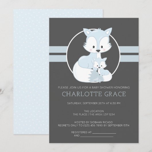 Invitation Cute Arctic Fox Baby shower personnalisé (Devant / Derrière)