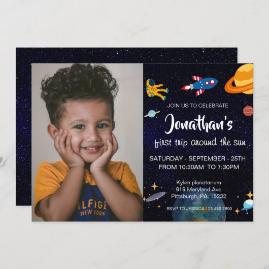 Invitation Cute astronaute (Devant / Derrière)