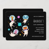 Invitation Cute astronaute Animaux flottant dans l'espace Ann (Devant / Derrière)