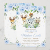 Invitation Cute Australian Animaux Blue Floral Baby shower (Devant / Derrière)