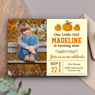 Invitation Cute Automne Fille Citrouille Anniversaire Photo I