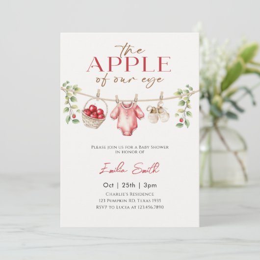 Invitation Cute Automne Pomme bébé Baby shower de linge de li (Debout devant)