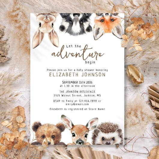 Invitation Cute Aventure Forêt Bois Animaux Baby shower