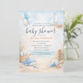 Invitation Cute Baby Blue Coastal Nautical Whale Baby Shower (Debout devant)
