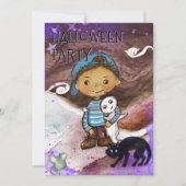 Invitation Cute Baby boo, cat & Boy Halloween Party (Devant)