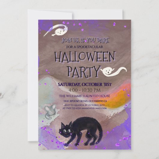 Invitation Cute Baby boo, cat & Boy Halloween Party (Dos)