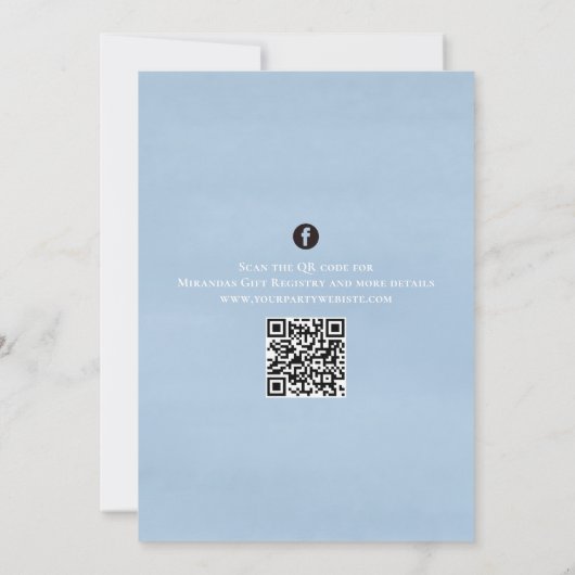 Invitation Cute Baby Boy Whimsical Denim Blue QR Code (Dos)