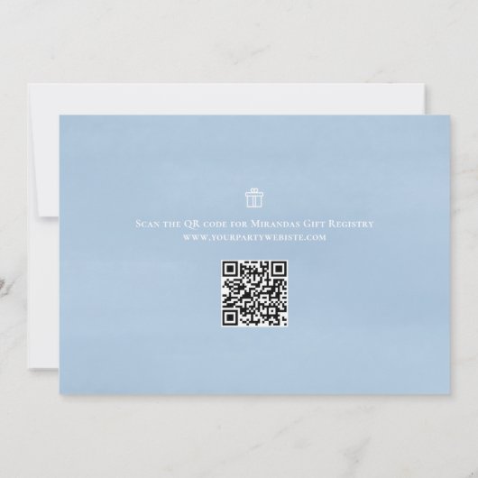 Invitation Cute Baby Boy Whimsical Denim Blue QR Code (Dos)