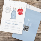 Invitation Cute Baby Boy Whimsical Denim Blue QR Code